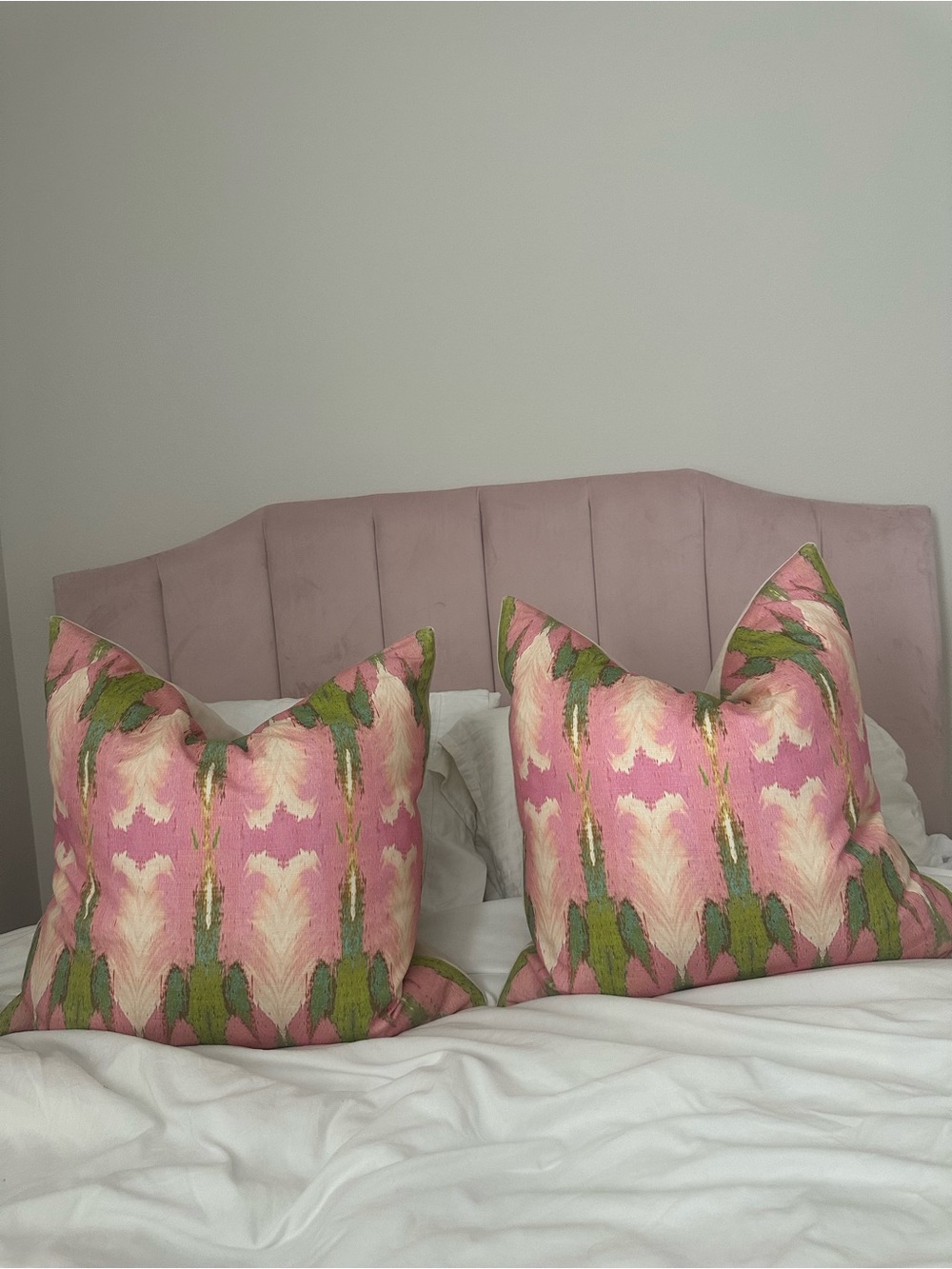 Pink Decorative Throw Pillow Pair with Green Accents